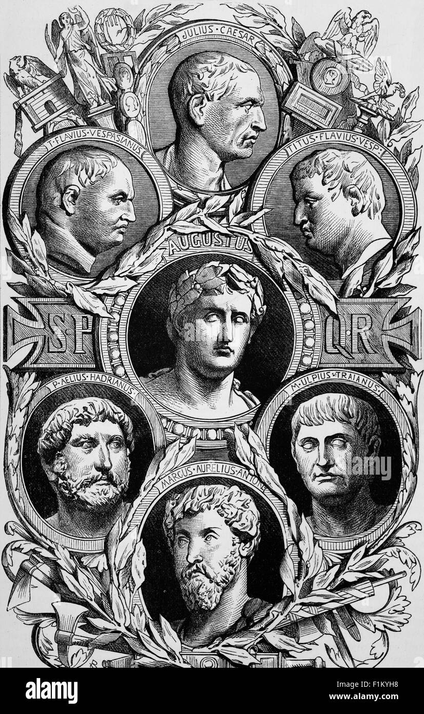 Kunstvolle Zeichnung von den Büsten der Roman Caesars oder Kaiser Stockfoto