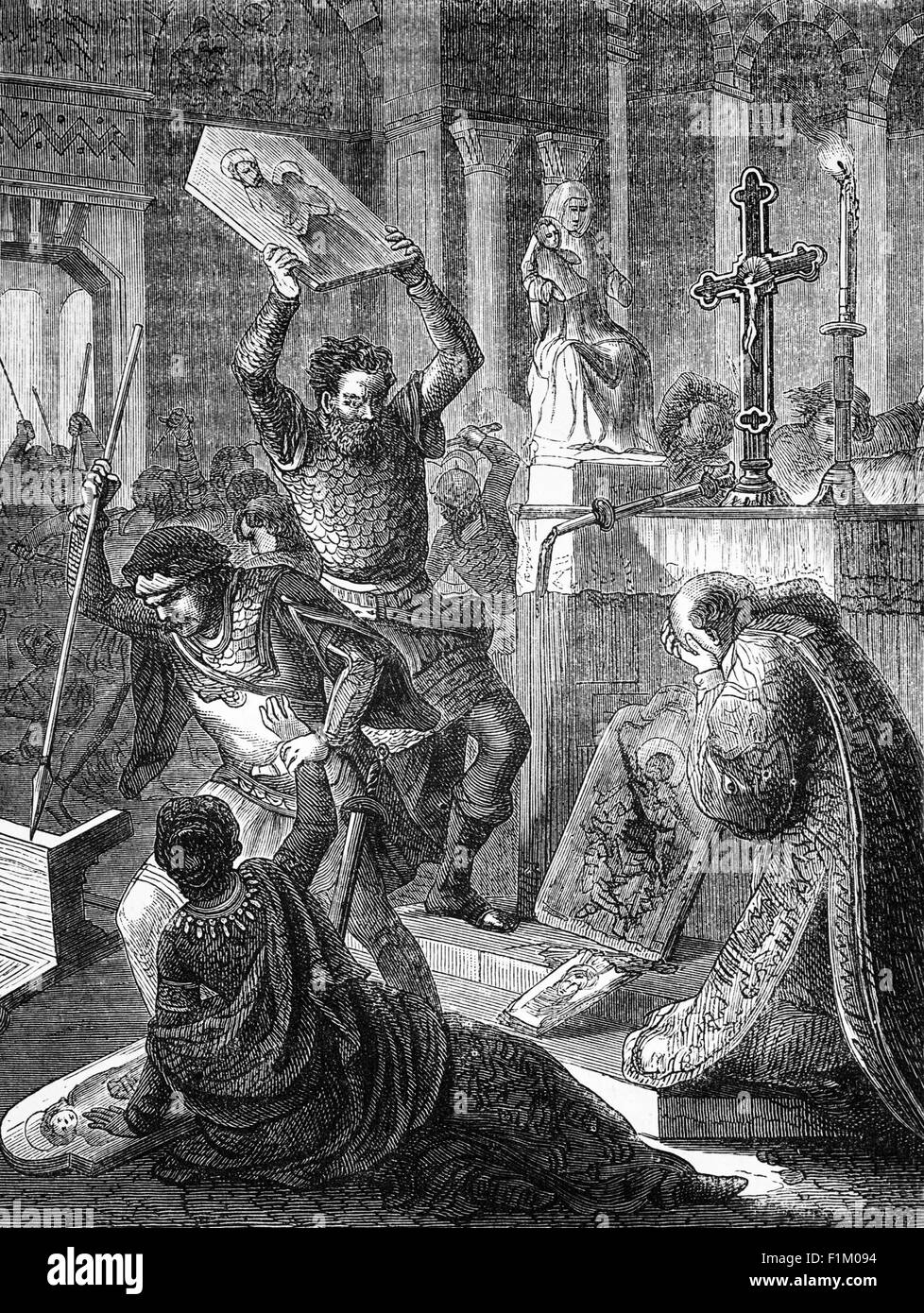 Die Reformation in Westeuropa während des 16. Jahrhunderts führten zu einer Kluft im Christentum zwischen Katholiken und Protestanten. Die Folge war Bildersturm - Bild bricht während eines Zeitraums von mittelalterlichen Fanatismus in England. Stockfoto
