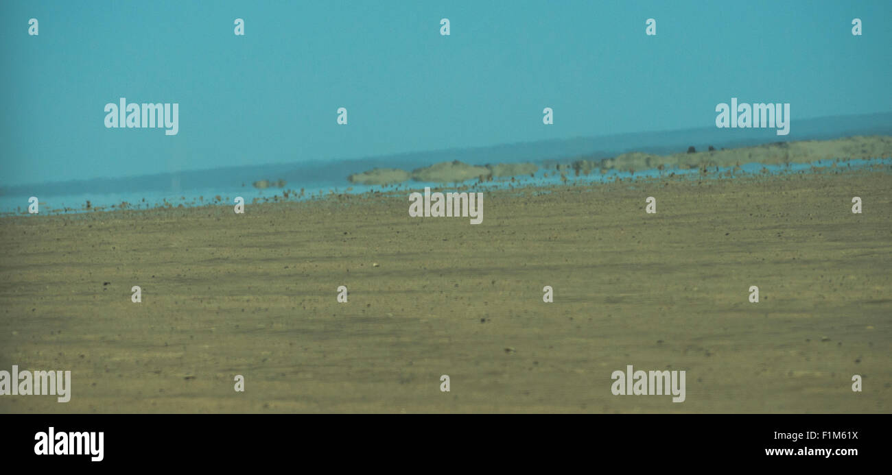 Minderwertige Mirage auf den endlosen Wüsten in der Danakil-Senke, Äthiopien. Stockfoto