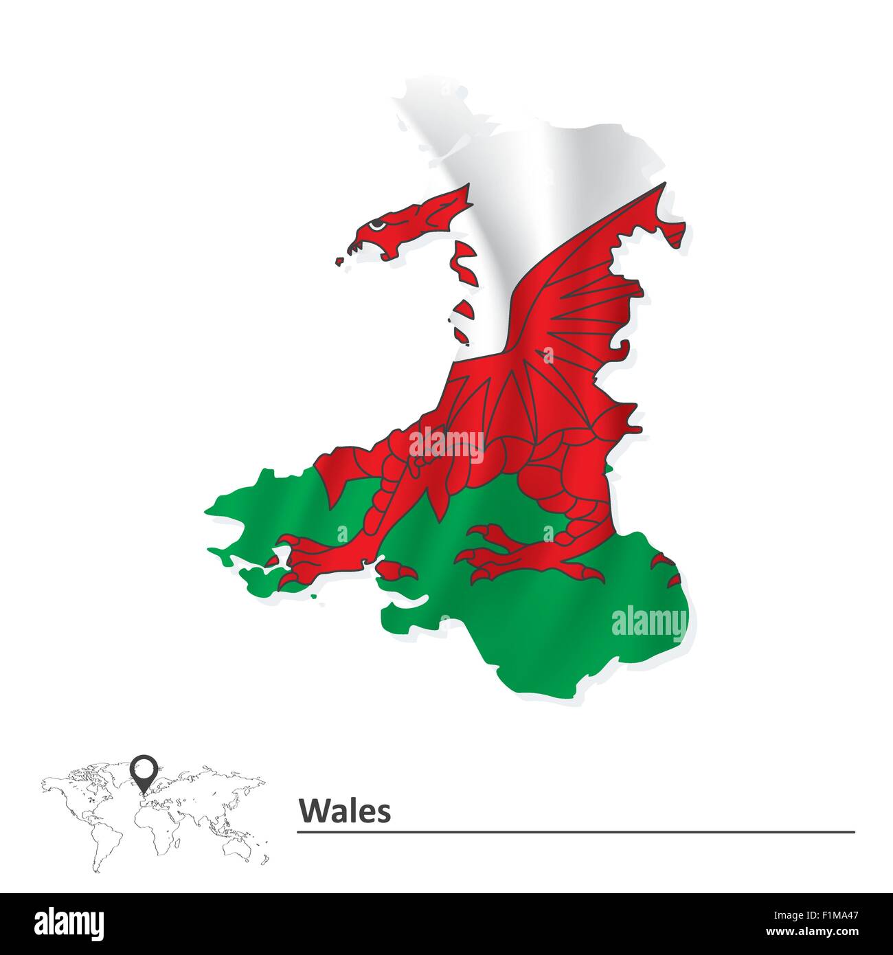 Karte von Wales mit Fahne - Vektor-illustration Stock Vektor