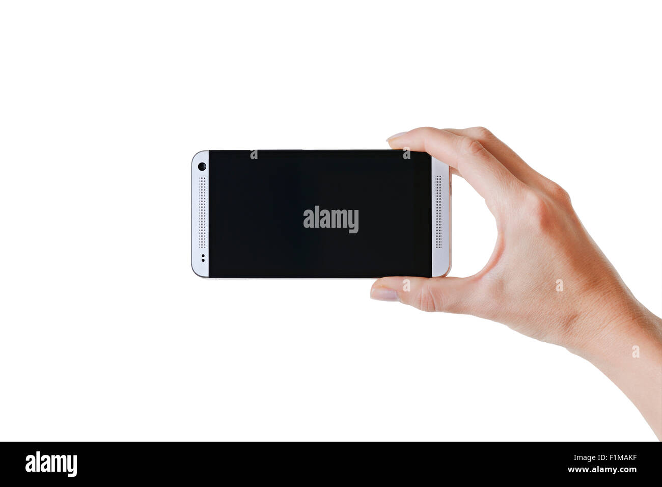 Smartphone mit leeren Bildschirm ausgeschnitten. Stockfoto