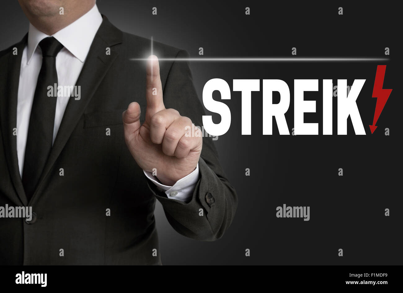 Geschäftsmann Begriff Streik Touchscreen gesteuert. Stockfoto