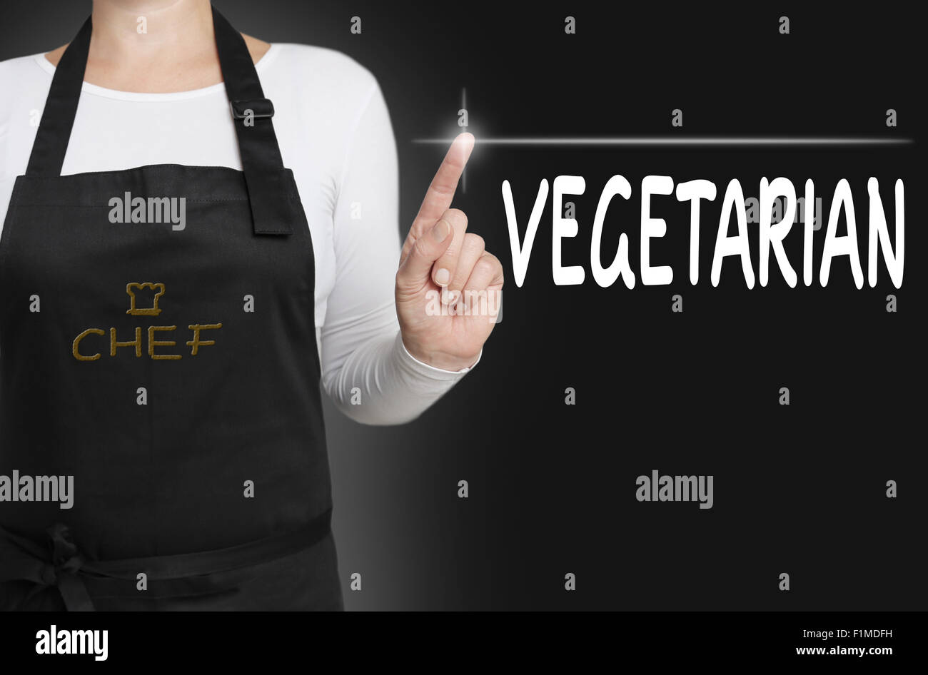 vegetarische Hintergrund Konzept Koch Touchscreen. Stockfoto