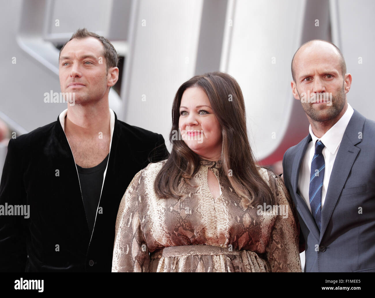 London, UK, 27. Mai 2015: Jude Law, Melissa Mccarthy und Jason Statham die Europa-Premiere von "SPY" an der Odeon-Cine besuchen Stockfoto