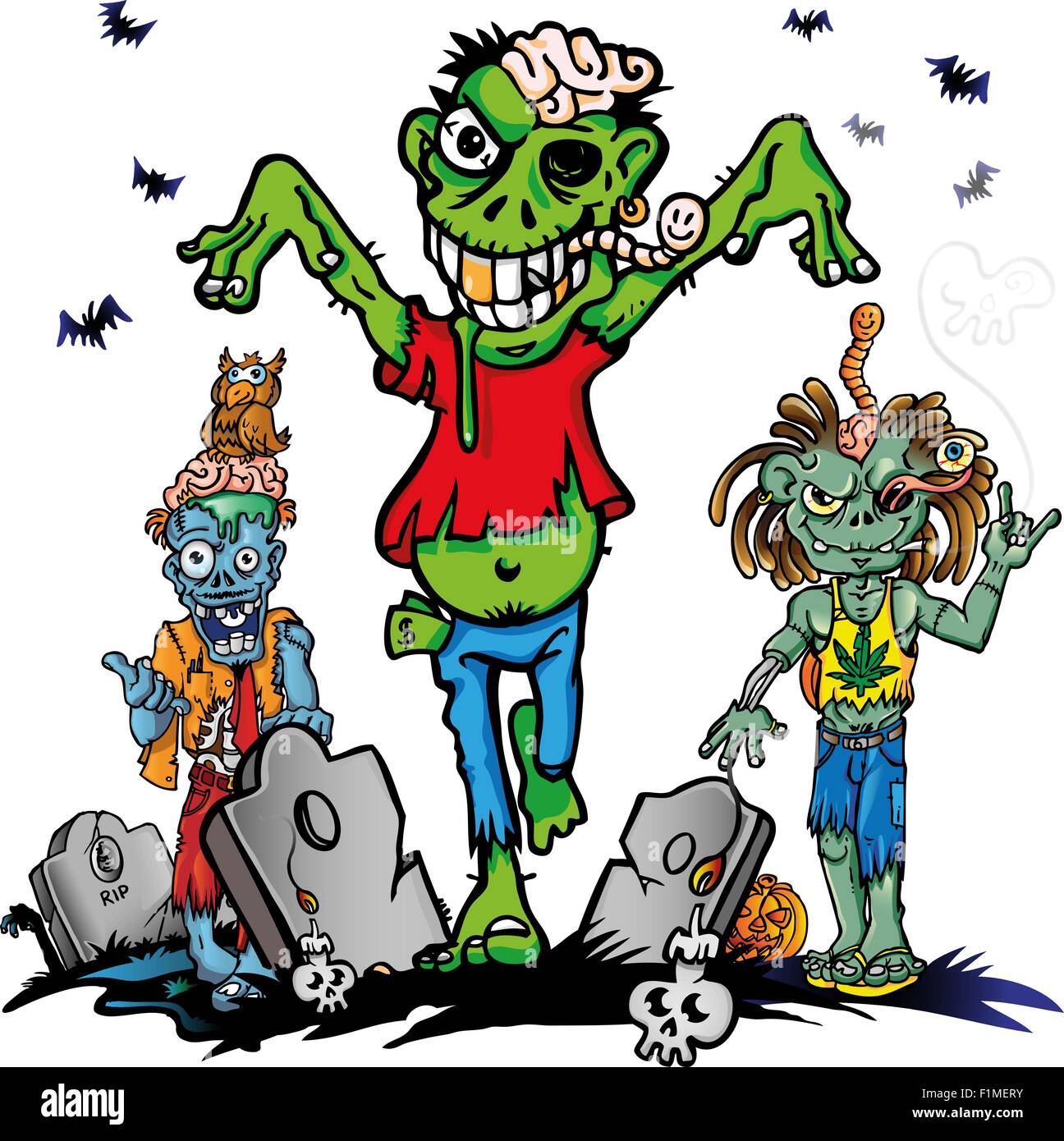 lustige Zombie Cartoon eingestellt auf weißem Hintergrund Stock