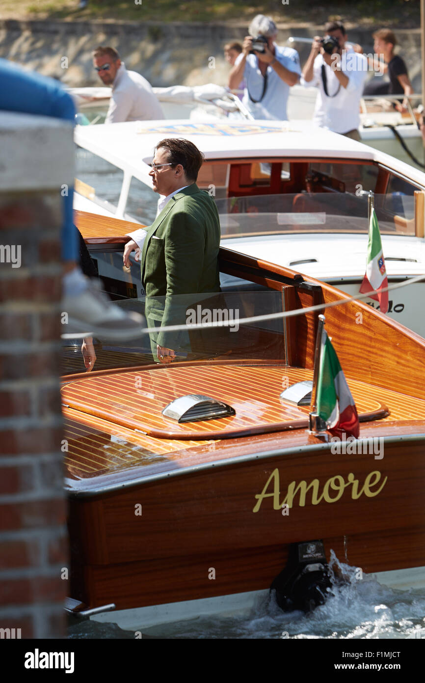Venedig, Italien, 4. Sep 2015. Schauspieler Johnny Depp kommt 72. Filmfestival in Venedig für "Schwarze Messe" Konferenz Credit Presse: A. Astes/Alamy Live News Stockfoto