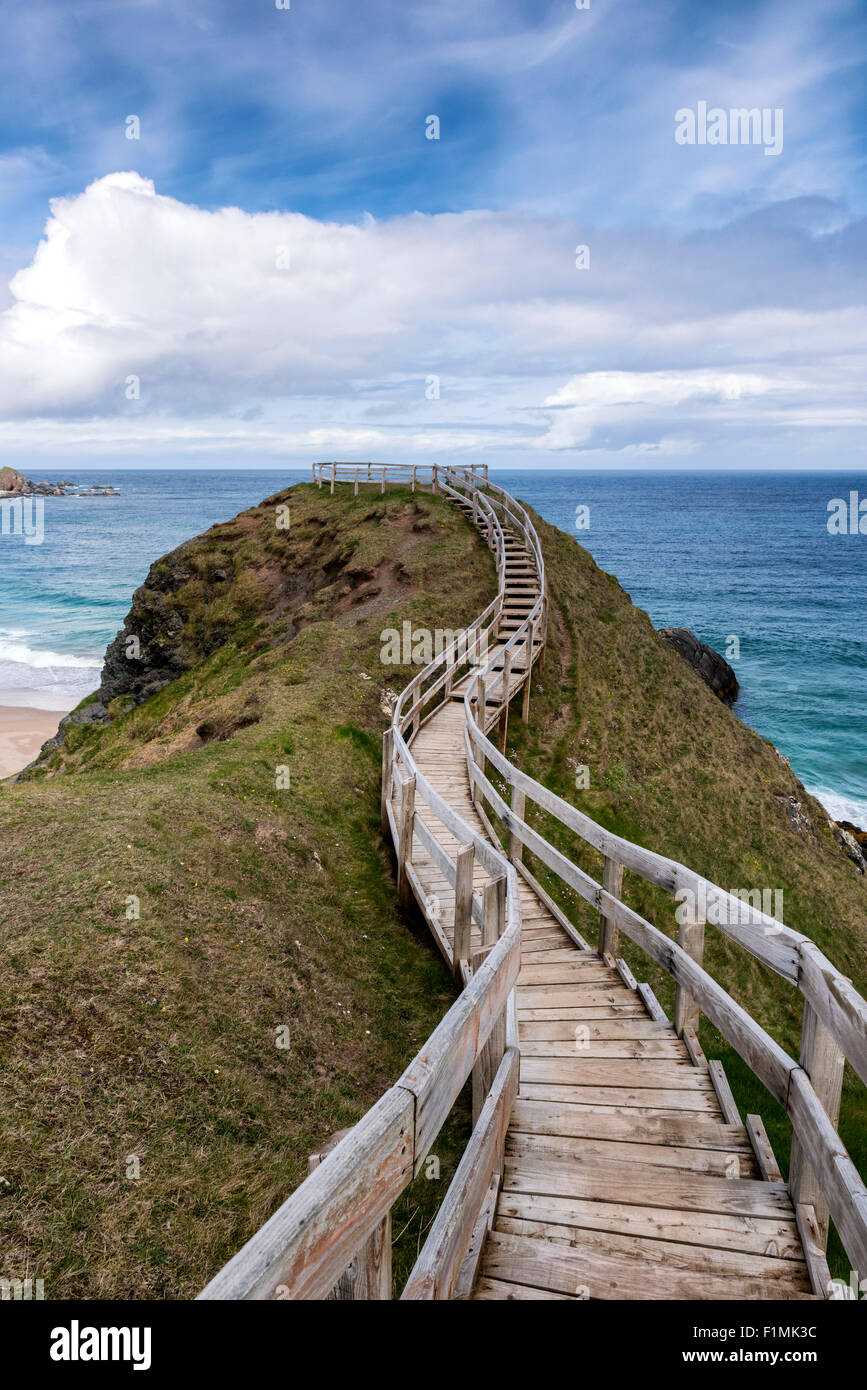 Der Aussichtspunkt mit Blick auf Sango Bay, Durness in Nord-West-Schottland Stockfoto