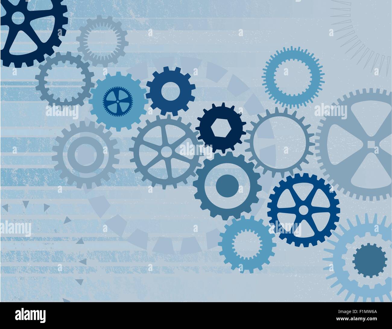 Verschiedenen Rädchen auf blau getönten Grunge Hintergrund Stock Vektor