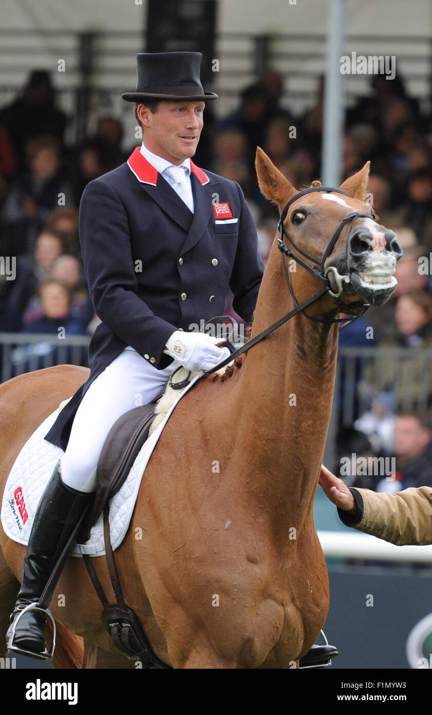 Stamford, UK. 4. September 2015. Land Rover Burghley Horse Trials 2015, Stamford England. Oliver Townend (GBR) RidingÊArmada in der Dressur-Phase Credit: Julie Priestley/Alamy Live News Stockfoto