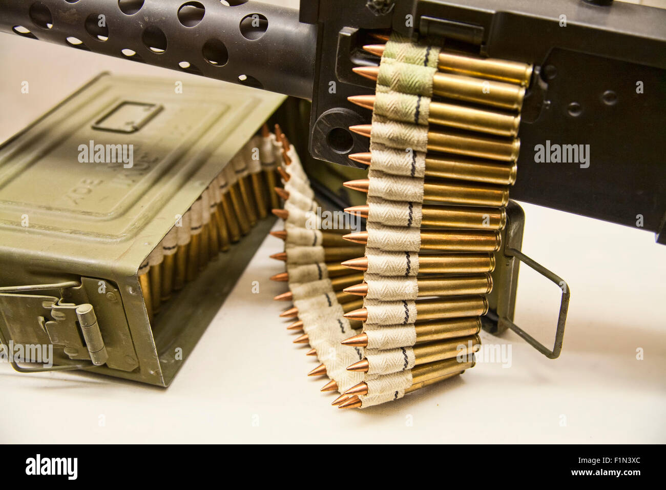 Browning M1919 Medium Duty Maschinengewehr mit einem Munition kann der Gürtel gefüttert 7,62 Munition in der Waffe Stockfoto