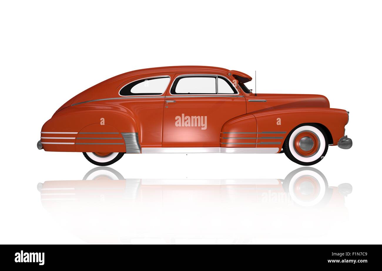 Klassische Oldtimer Seitenansicht. Oldtimer-Illustration, Isolated on White. Stockfoto