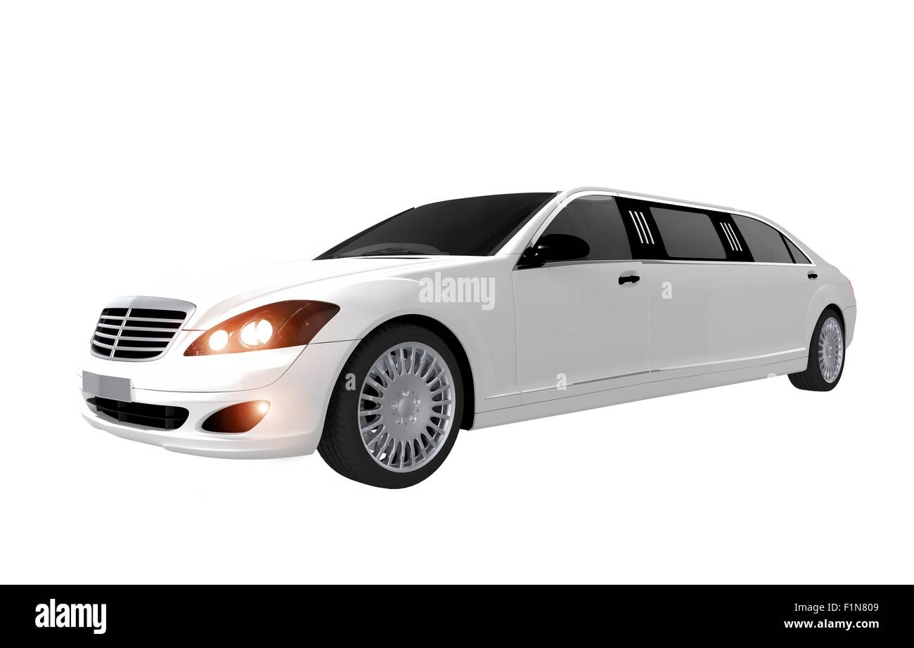 Weiße moderne Limousine, Isolated on White Background. Elegante Limousine Stockfoto