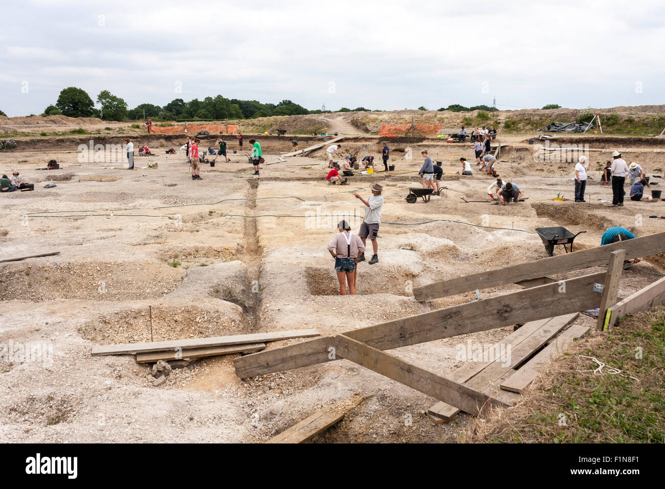 Römerstadt-Life-Projekt: eine archäologische Ausgrabungsstätte bei geht, Berkshire, England, GB, UK. Stockfoto