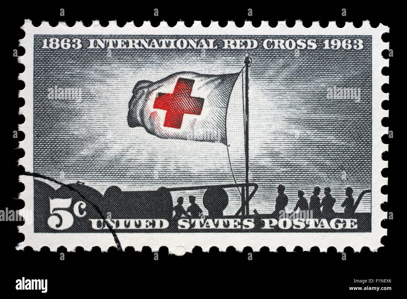 Morgenlicht und rote Kreuz Flagge, Internationales Rotes Kreuz hundertjährigen 1963, ca. 1963 zeigt Stempel gedruckt in USA, Stockfoto