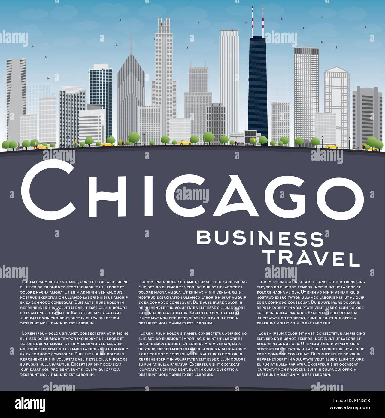 Skyline von Chicago mit grauen Wolkenkratzer, blauen Himmel und Kopie. Business Travel-Konzept. Vektor-illustration Stock Vektor