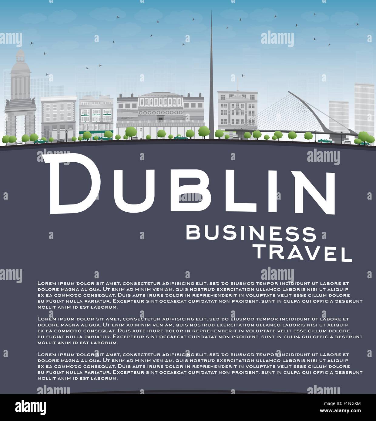 Dublin-Skyline mit dem grauen Gebäude, blauer Himmel und Kopie Raum. Irland. Business Travel-Konzept. Vektor-Illustration Stock Vektor