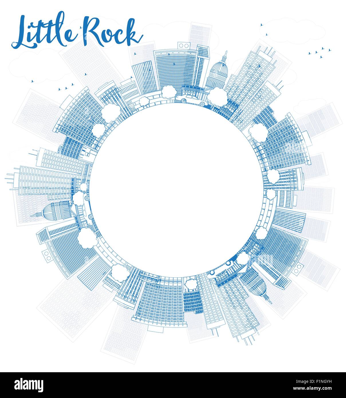 Little Rock Skyline mit Blue-Gebäude und Kopie Raum zu skizzieren. Vektor-Illustration Stock Vektor