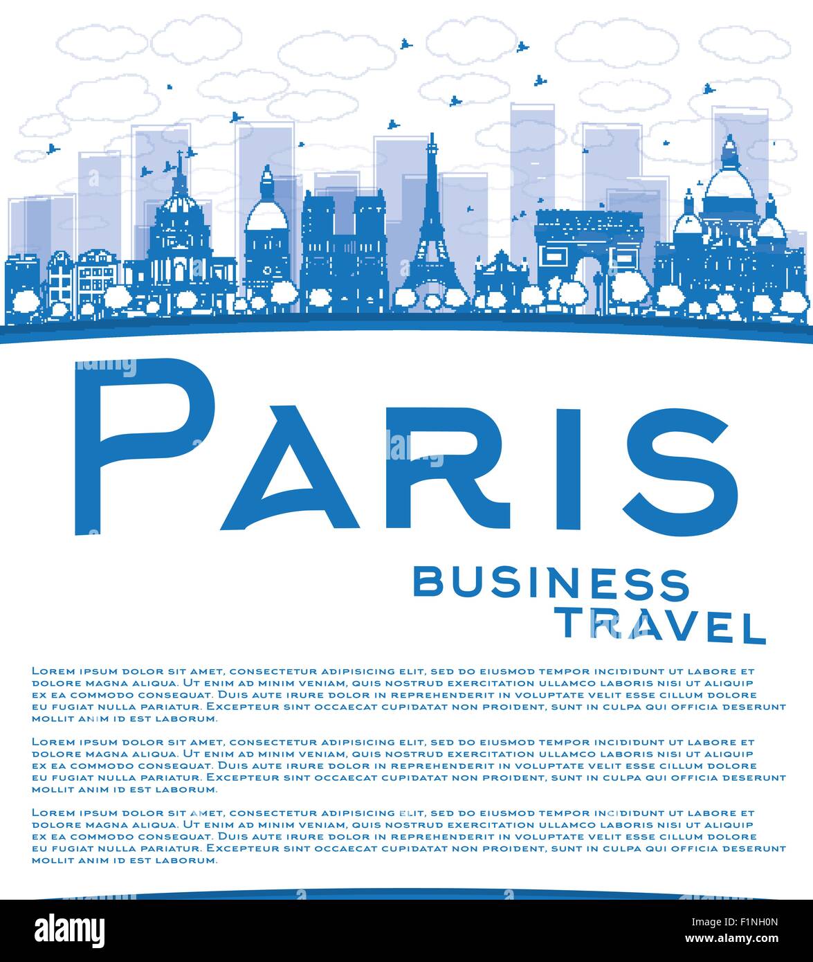 Umriss Paris Skyline mit blauen Wahrzeichen und Textfreiraum. Business Travel-Konzept. Vektor-illustration Stock Vektor