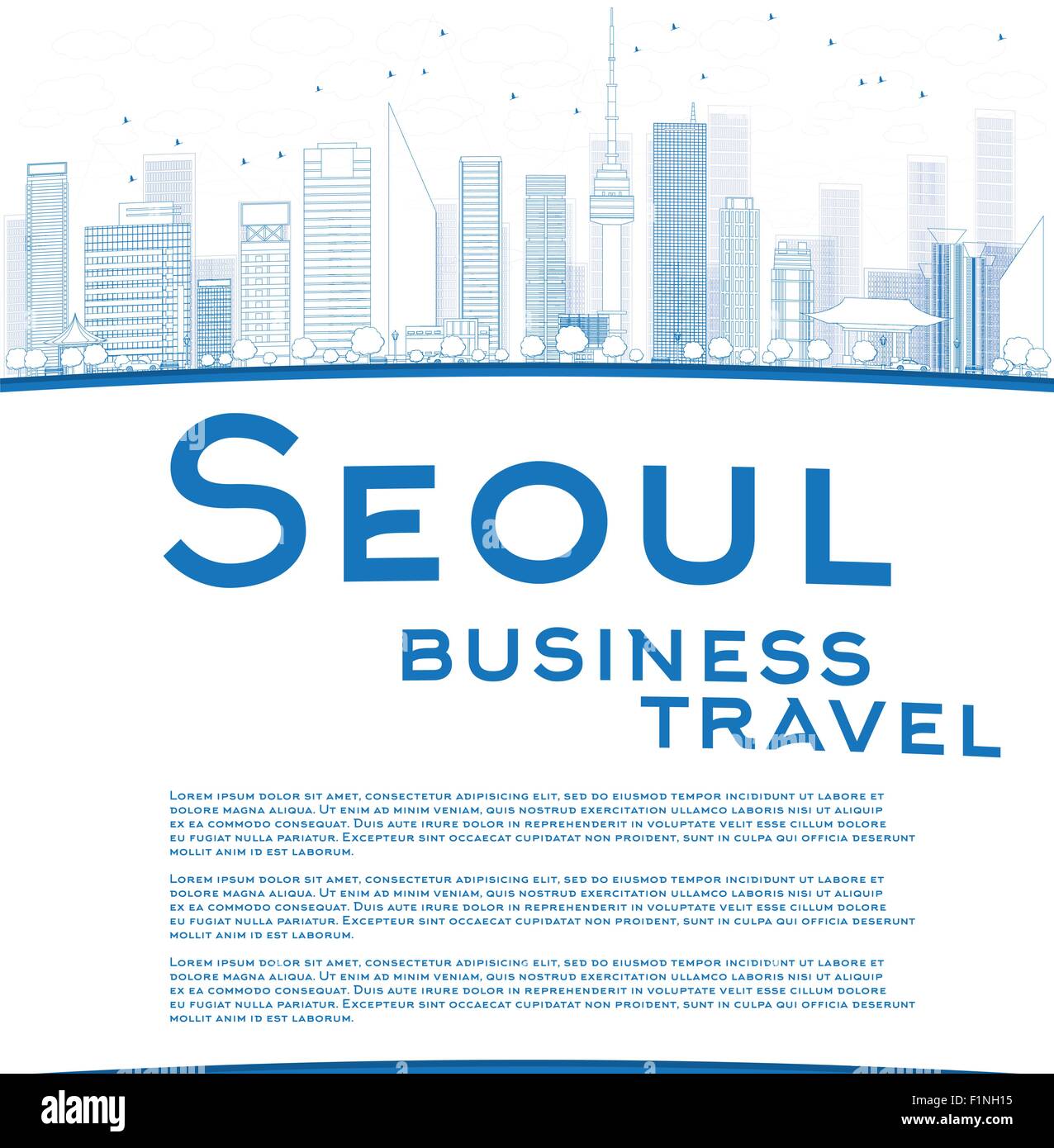 Skyline von Seoul mit blauen Gebäude und Kopie Raum zu skizzieren. Business Travel-Konzept. Vektor-illustration Stock Vektor