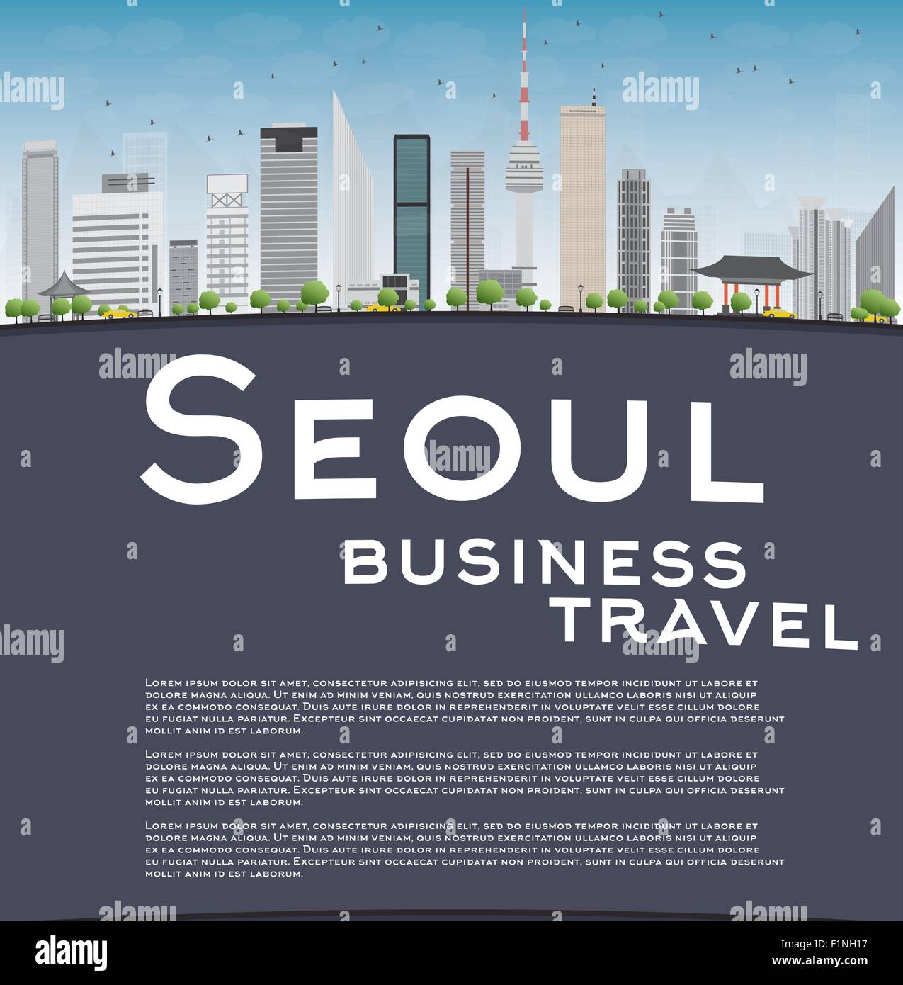 Seoul-Skyline mit grauen Gebäude, blauer Himmel und Textfreiraum. Business Travel-Konzept. Vektor-illustration Stock Vektor