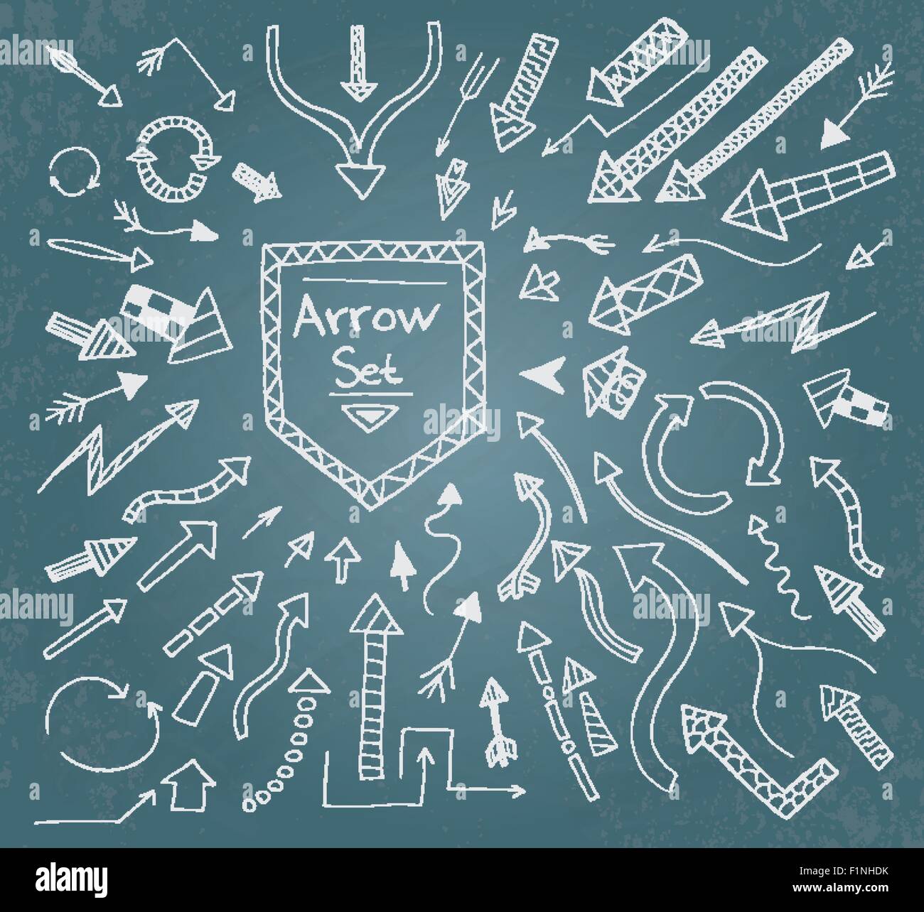 Handgezeichnete Pfeilsymbole auf blaue Tafel gesetzt. Vektor-Illustration Stock Vektor