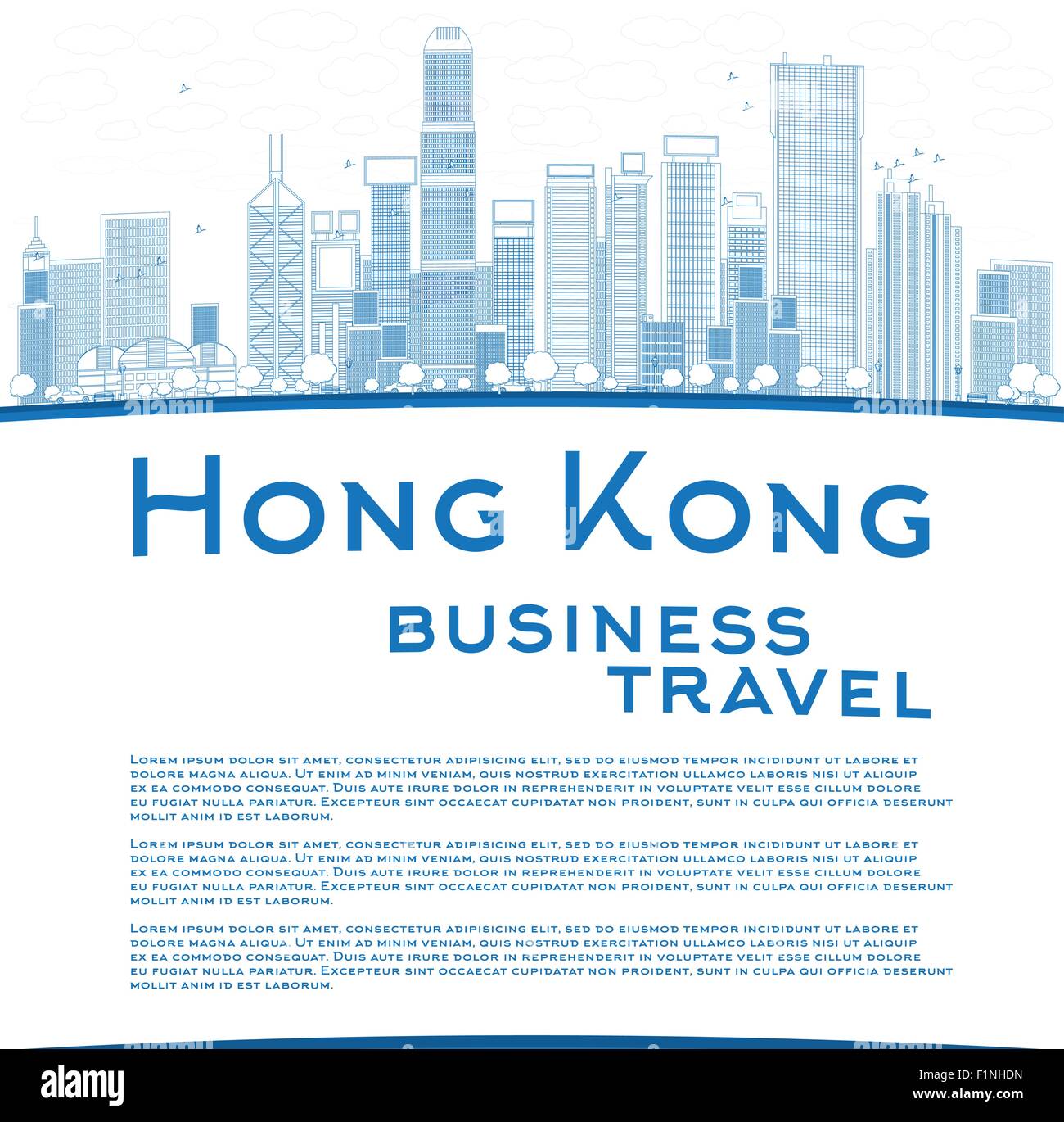 Hong Kong Skyline mit blauen Gebäuden zu skizzieren und Raum zu kopieren. Business Travel-Konzept. Vektor-illustration Stock Vektor