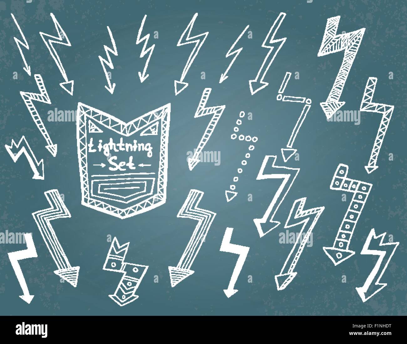 Satz von handgezeichneten Blitz auf blauem Hintergrund. Vektor-illustration Stock Vektor