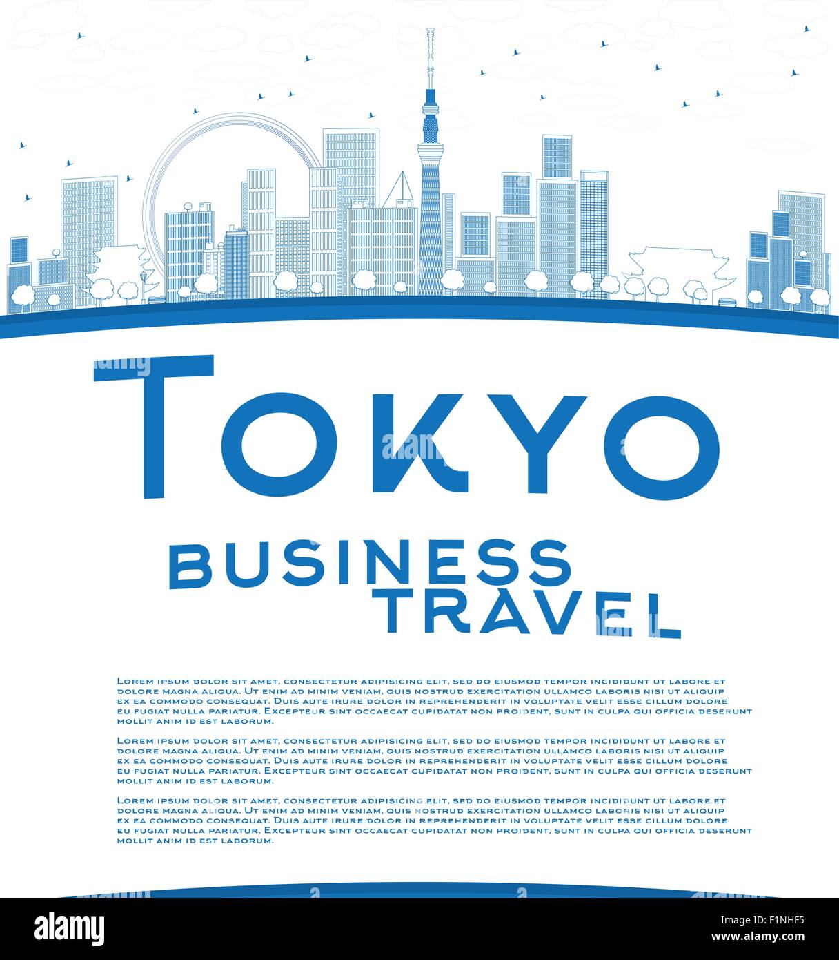 Umriss Tokioter Skyline mit Wolkenkratzern, Sonne und Raum zu kopieren. Business Travel-Konzept. Vektor-illustration Stock Vektor