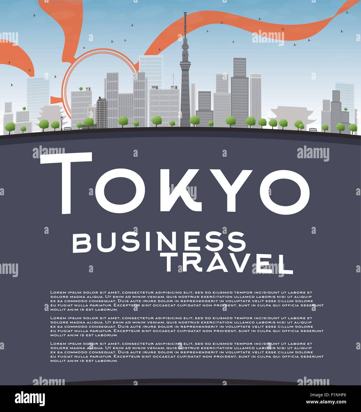 Tokioter Skyline mit Wolkenkratzern, Sonne und Raum zu kopieren. Business Travel-Konzept. Vektor-illustration Stock Vektor