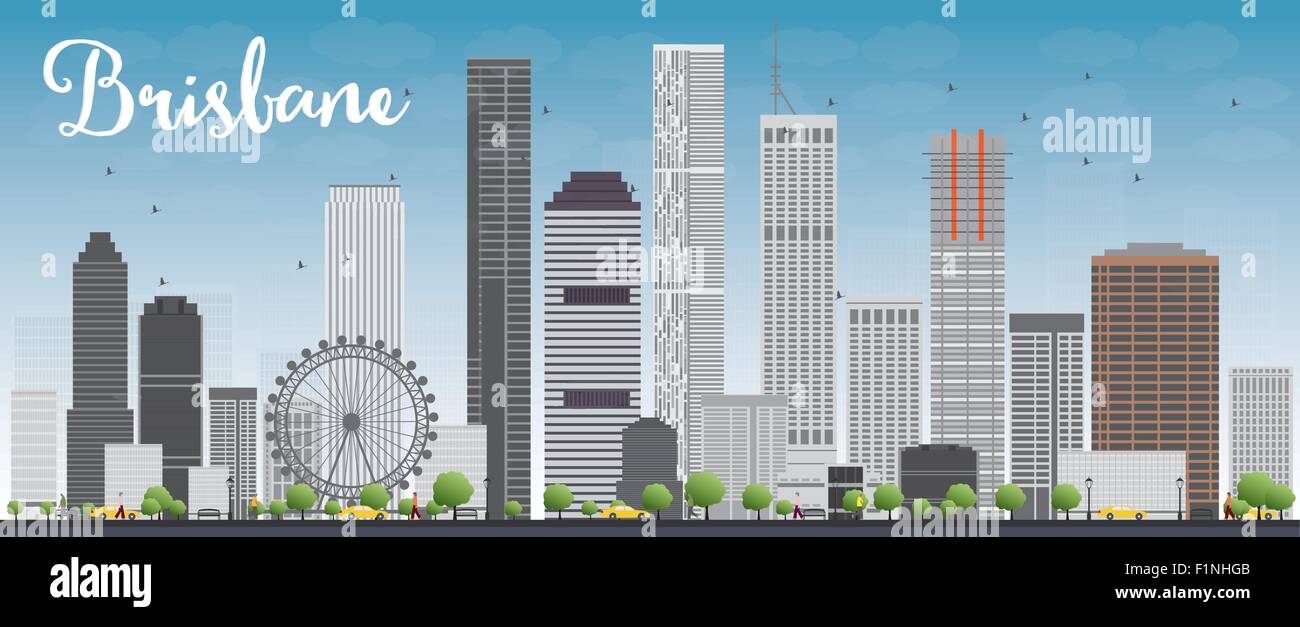 Skyline von Brisbane mit grauen Gebäude und blauer Himmel. Vektor-illustration Stock Vektor