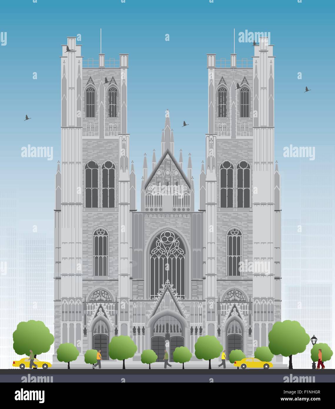 Hohes Gebäude der Kathedrale St. Michael und St. Gudula im Zentrum von Brüssel, Belgien. Vektor-illustration Stock Vektor