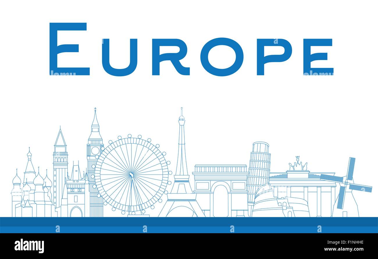 Berühmte Sehenswürdigkeiten in Europa. Umriss-Vektor-illustration Stock Vektor