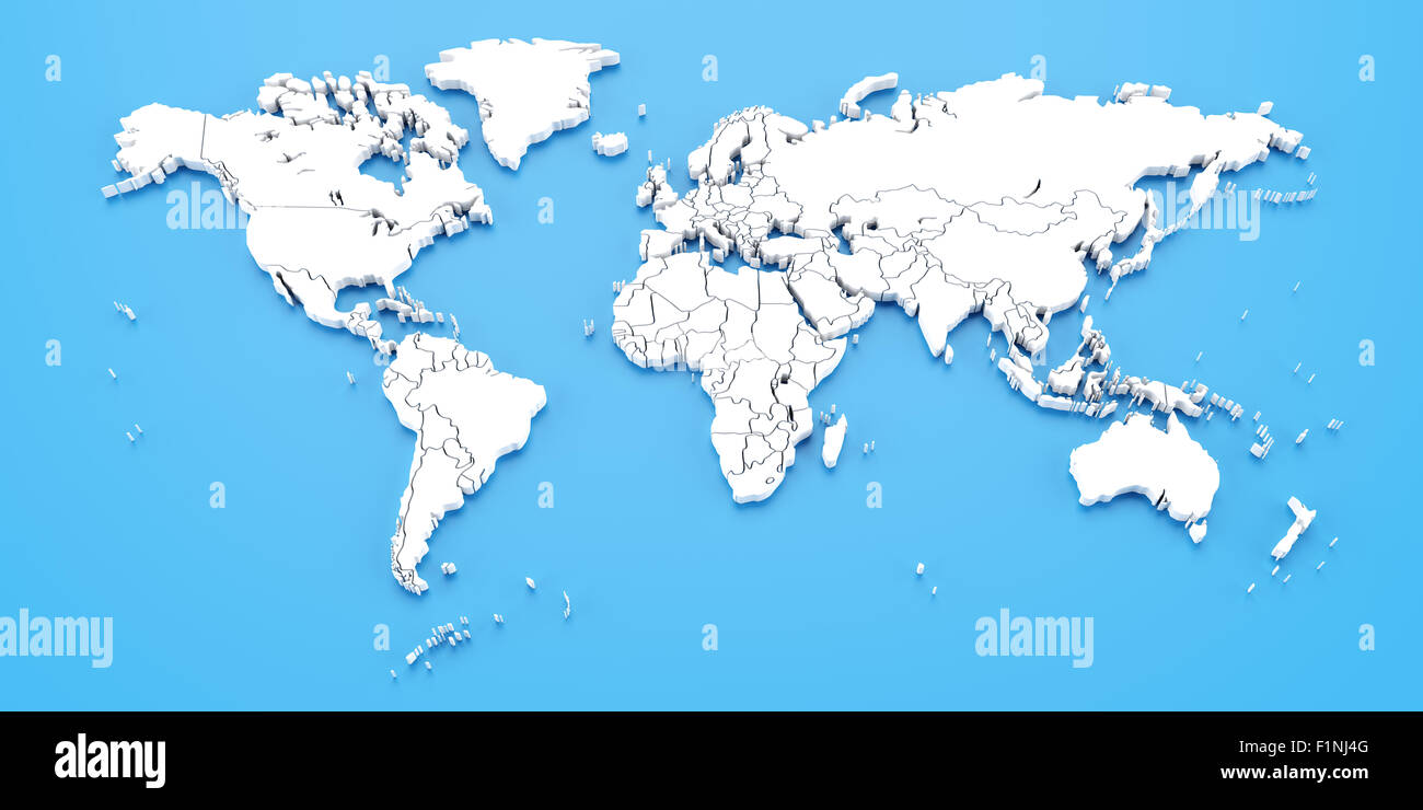 Detail-Weltkarte mit Ländergrenzen, 3d render Stockfotografie - Alamy