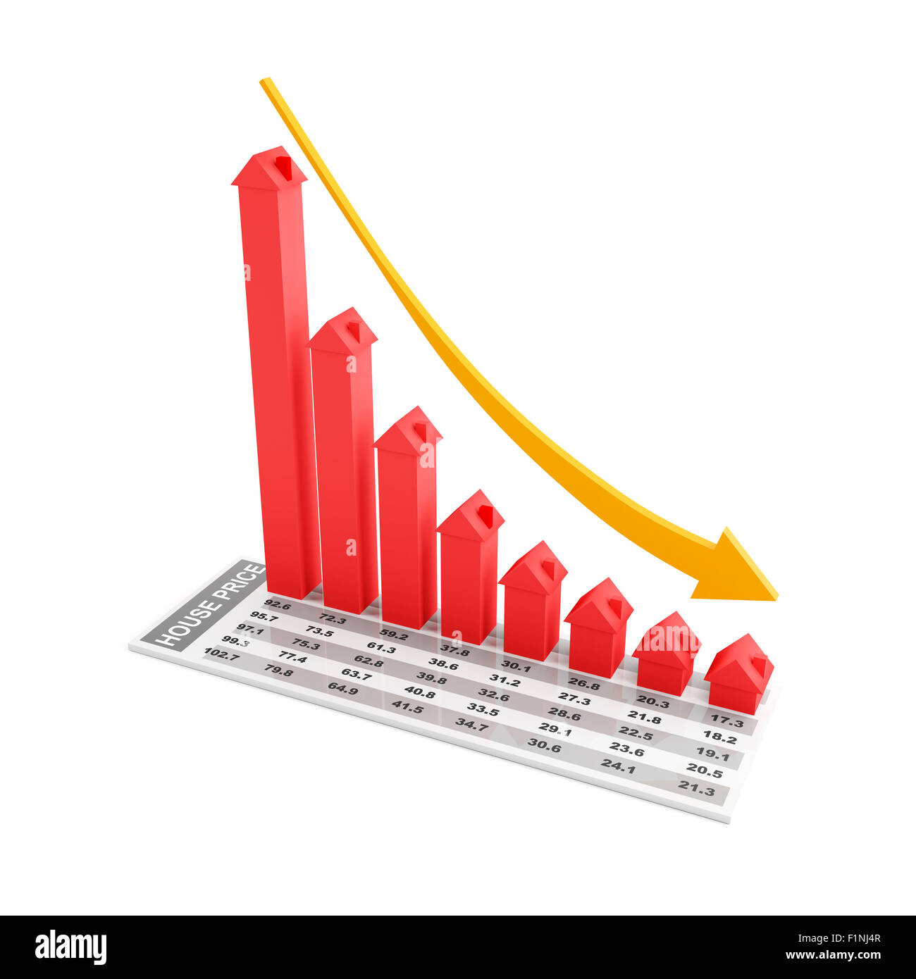 Immobilien fallende Diagramm, 3d render Stockfoto
