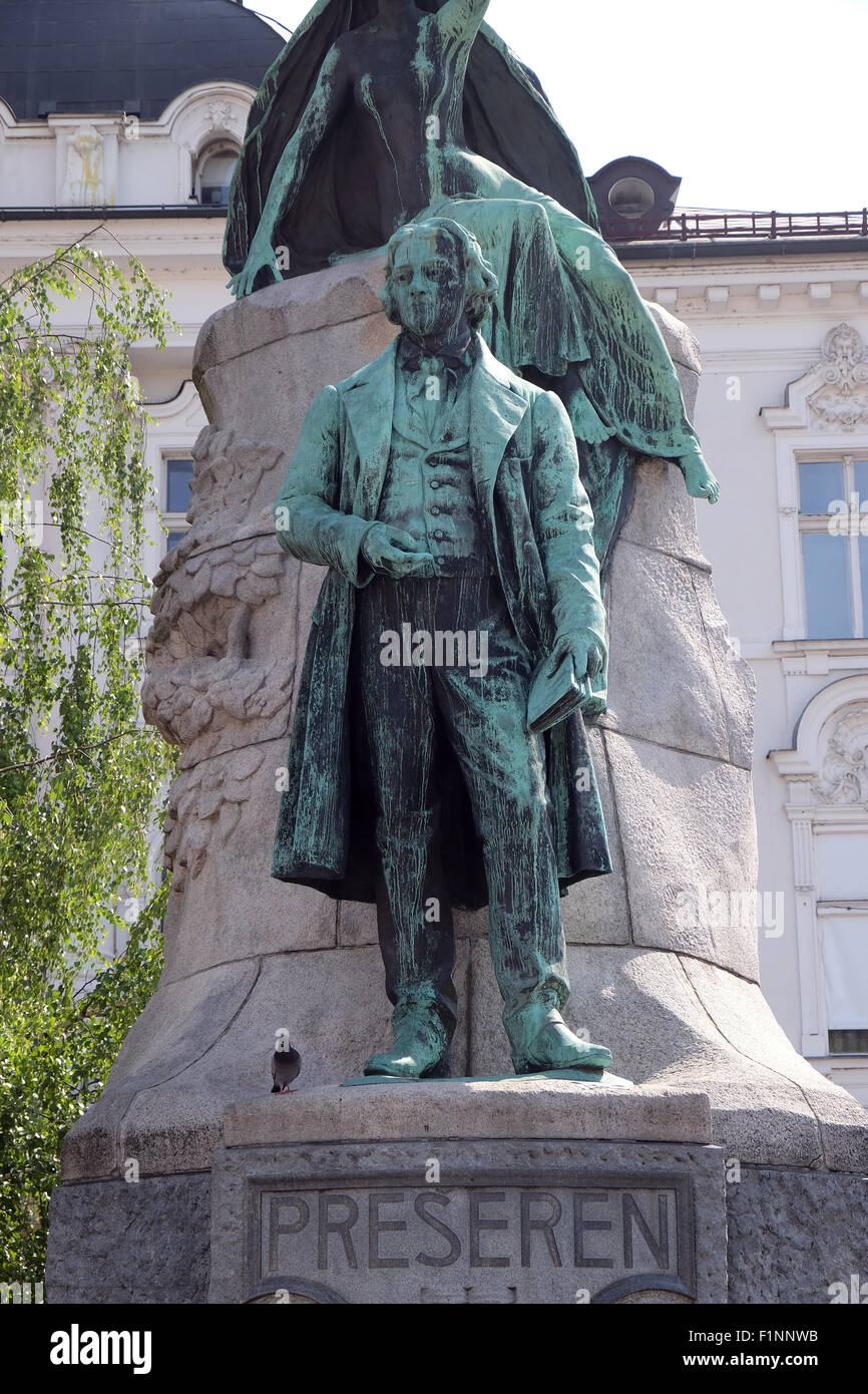 Denkmal von France Preseren im Zentrum von Ljubljana, Slowenien am 30. Juni 2015 Stockfoto