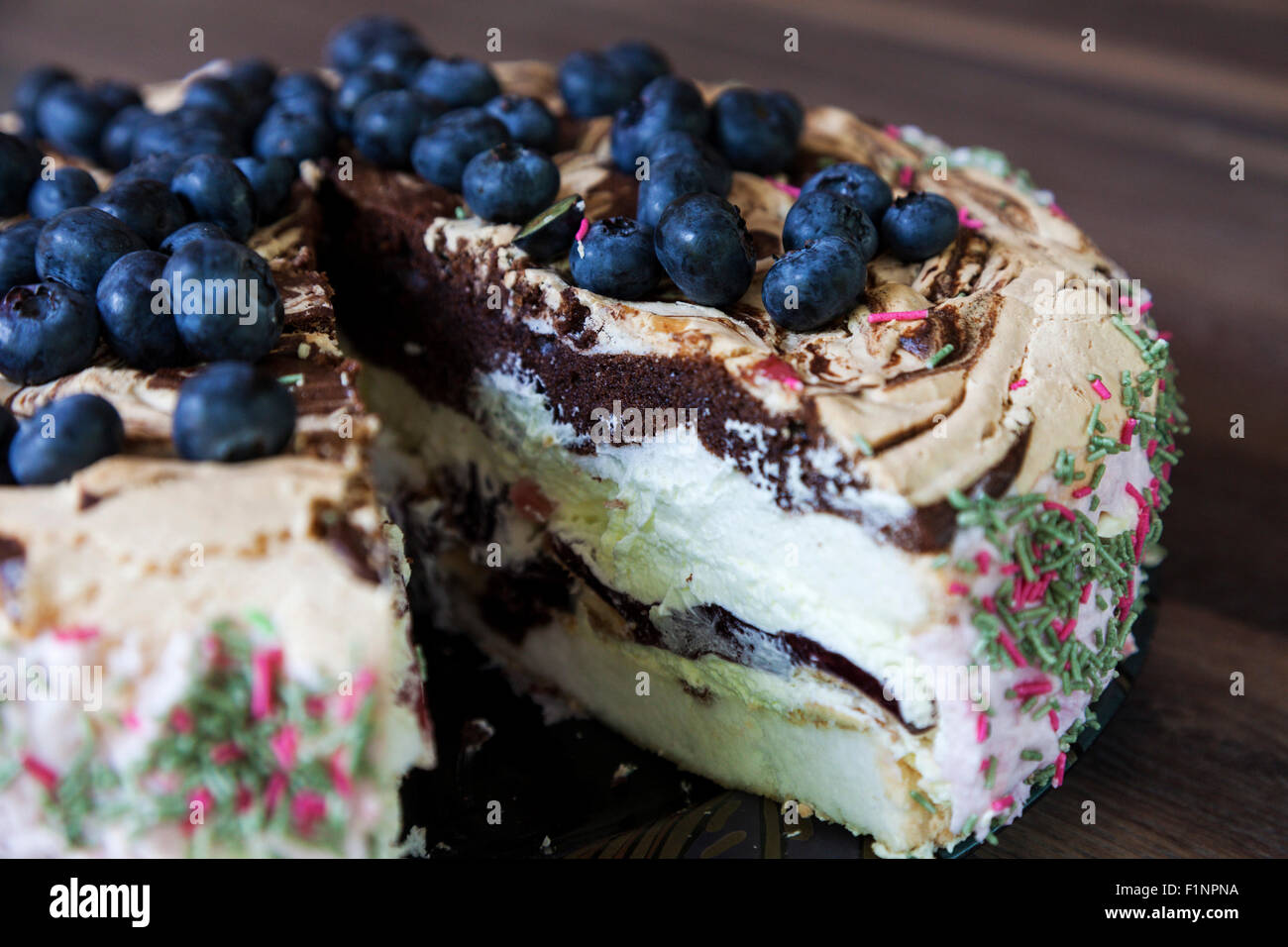 Hausgemachte Kuchen mit Heidelbeeren Stockfoto