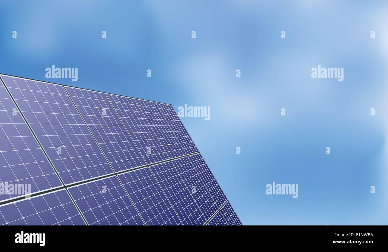 Solar-Panel über blauen Himmel Hintergrund grüne, umweltfreundliche erneuerbare Energie Netz Vektor-Illustration mit richtigen Exemplar für text Stock Vektor