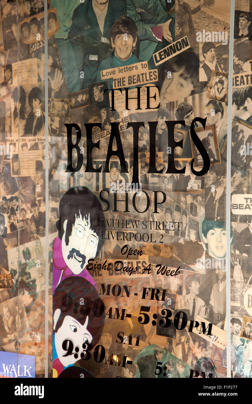 Die Beatles Shop, Matthew Street, Liverpool, England, UK Stockfoto