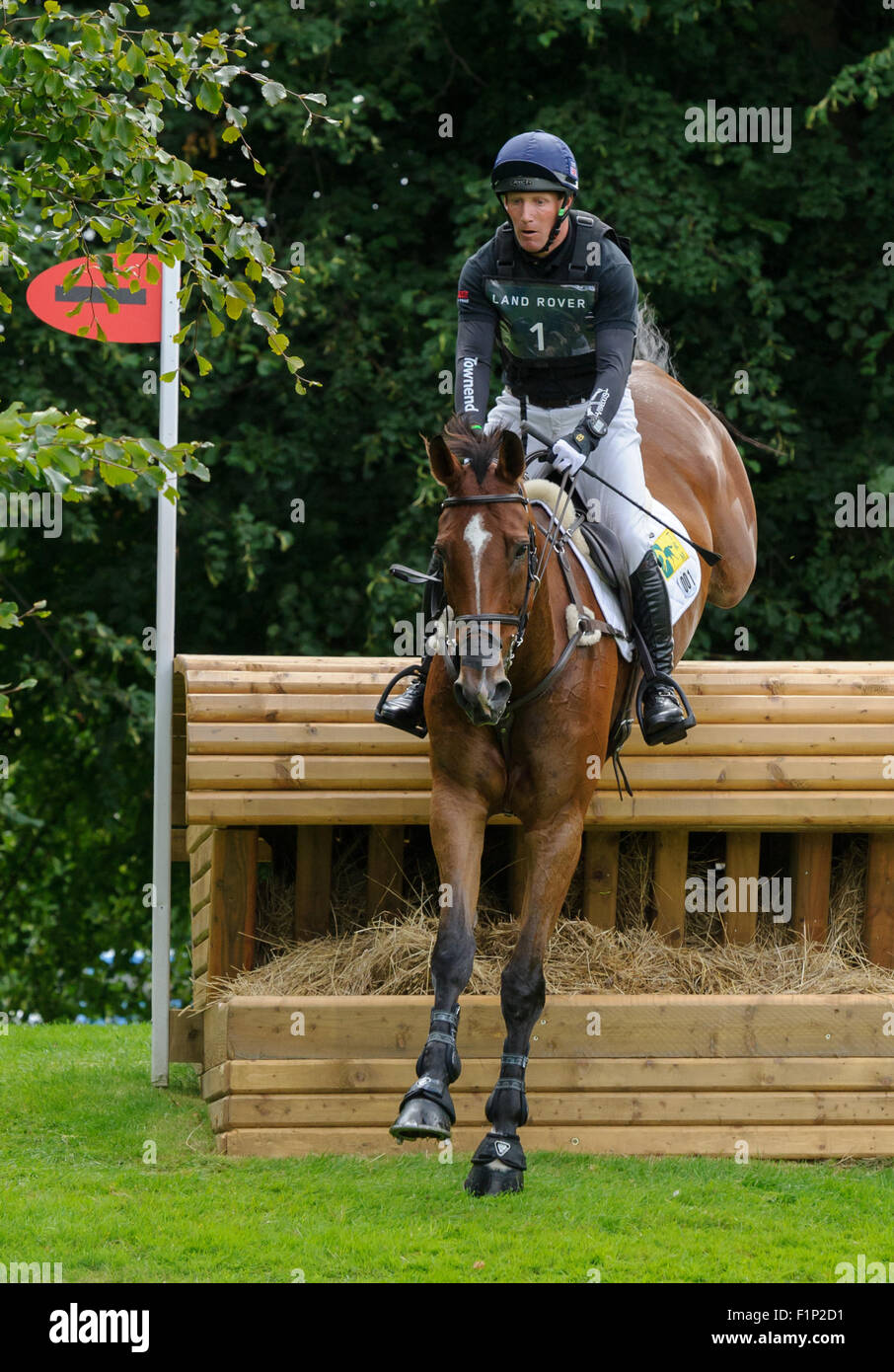 Stamford, Lincs, UK. 5. September 2015. Oliver Townend und blauen DROMGURRIHY sind die besten britischen Kombination - Cross Country Phase - Land Rover Burghley Horse Trials, 5. September 2015. Bildnachweis: Nico Morgan/Alamy Live-Nachrichten Stockfoto