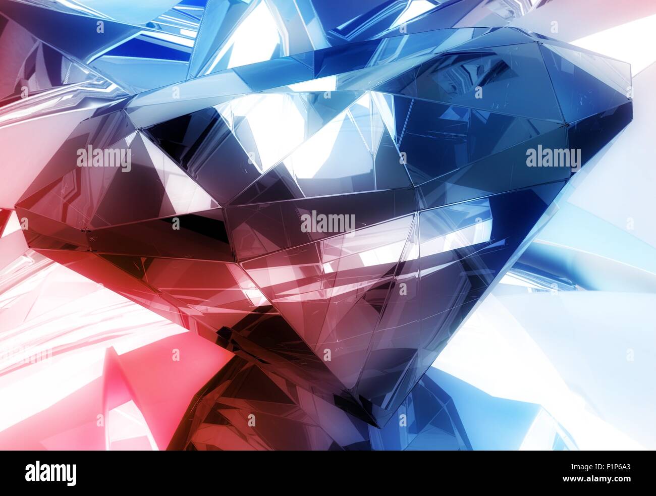 Diamanten-Hintergrund. Blau-rote Diamant Reflexionen 3D-Hintergrund. 3D-Illustration gerendert Diamanten. Stockfoto