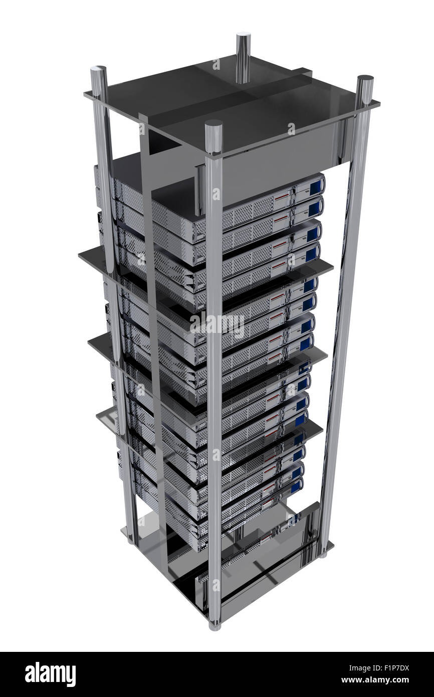 Silver Server-Rack - Hosting Abbildung. Moderne Server im Rack Stockfoto