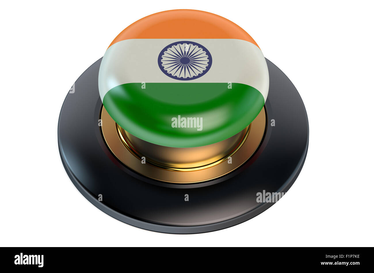 Schaltfläche mit indischen Flagge isoliert auf weißem Hintergrund Stockfoto