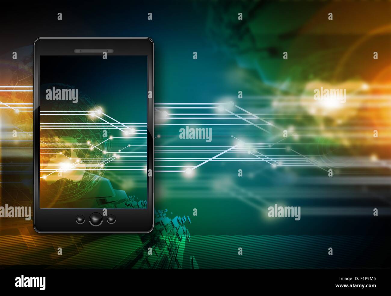 Smartphones-Ära - digitale Sprachkommunikation. Persönliche Mobile Computer im Inneren des Telefons. Globale Kommunikation. Technologie-Illus Stockfoto