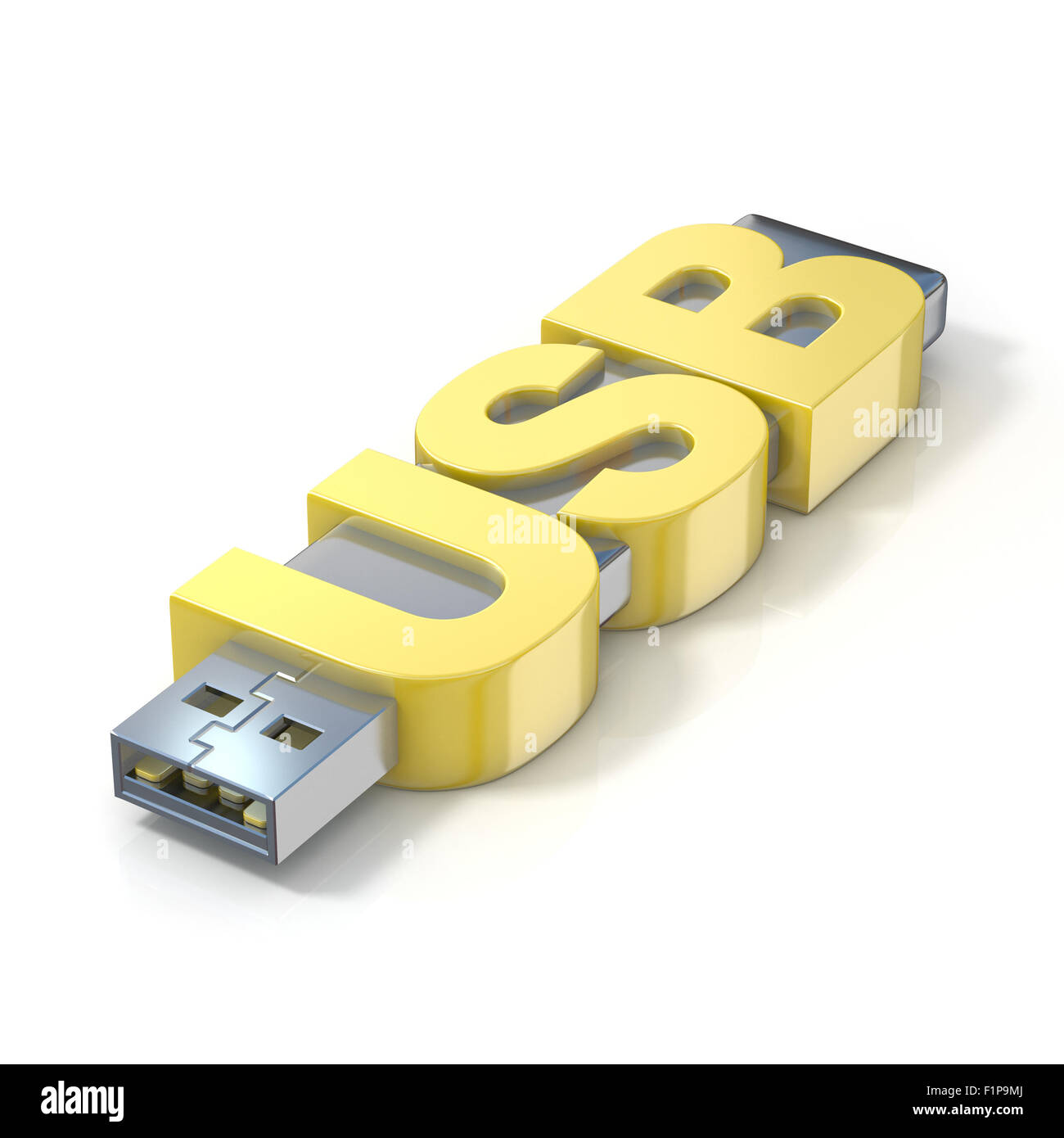 USB-Flash-Speicher, mit dem Wort USB gemacht. 3D-Render Abbildung isoliert auf weißem Hintergrund Stockfoto