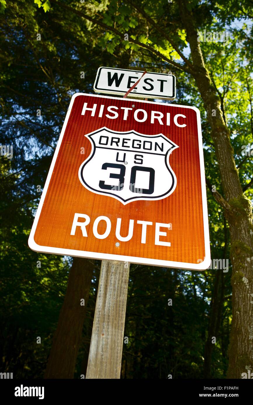 Historischen Oregon Route U.S. 30 Verkehrsschild. Oregon, USA. Beschilderung-Foto-Sammlung. Stockfoto