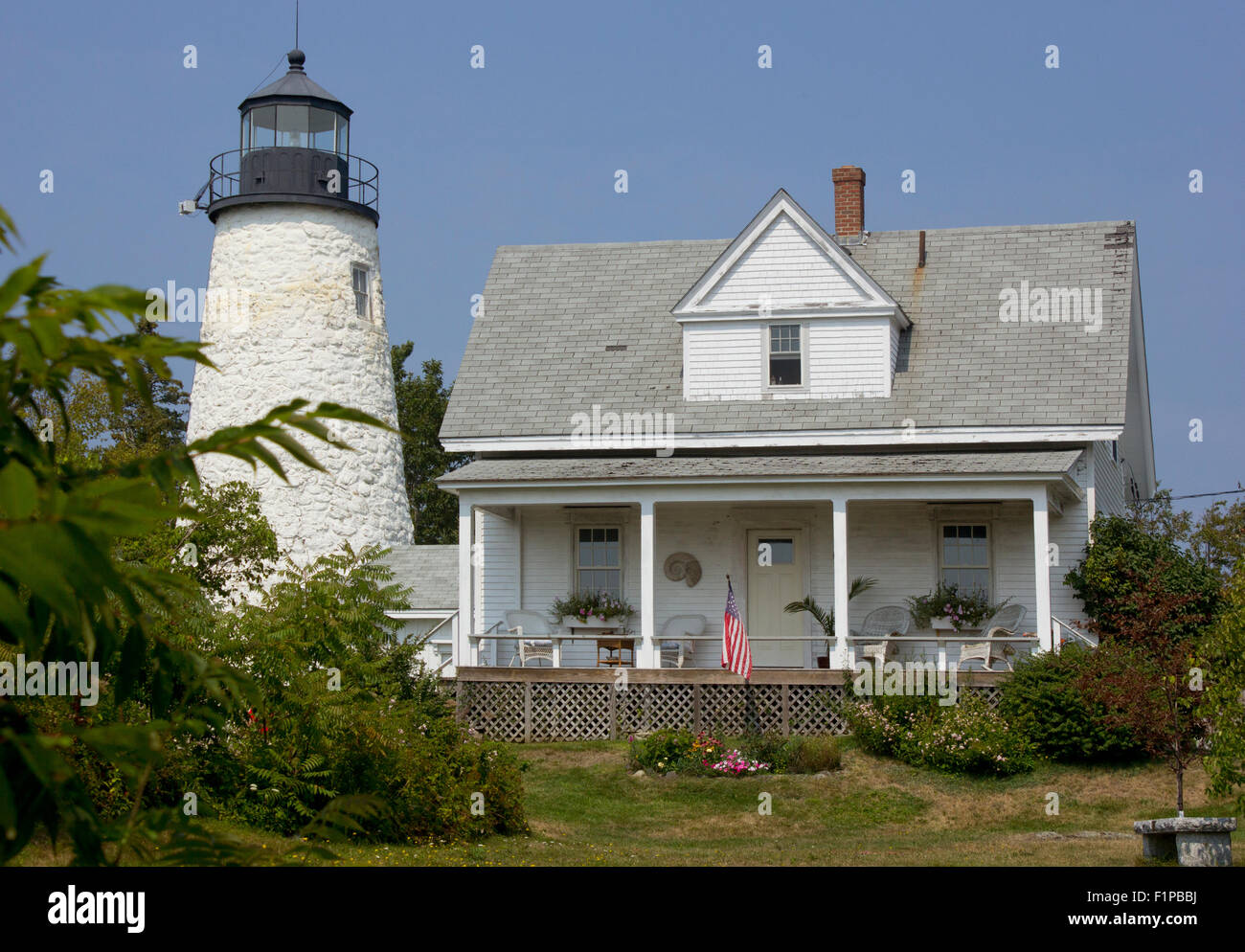 Dyce Head Lighthouse und Hausmeister Wohnung im historischen Castine, Maine. Estab. im Jahre 1829. Stockfoto