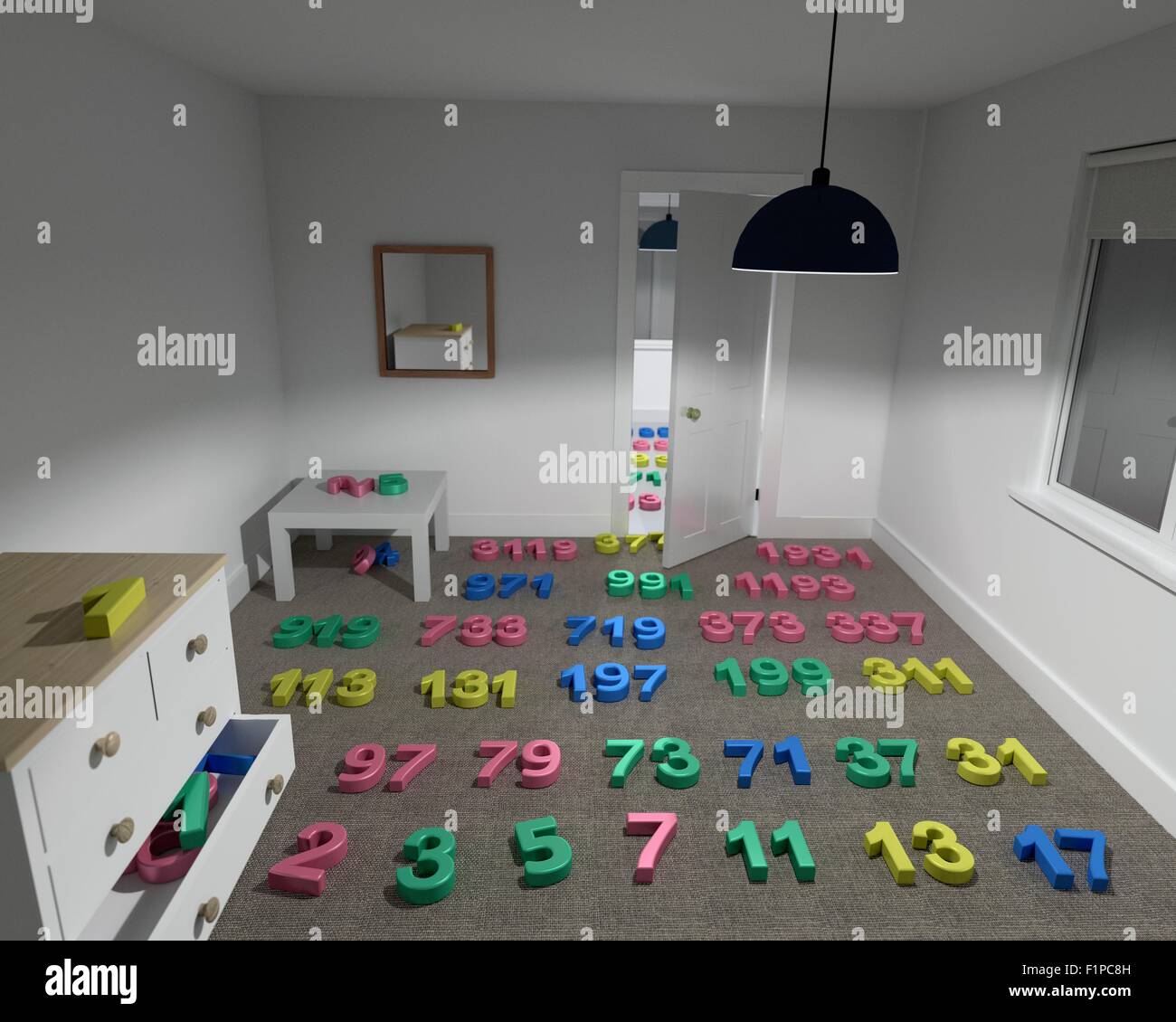 Kreisförmige Primzahlen angeordnet in einem Raum diese sind Primzahlen, die Primzahlen zu bleiben, wenn die Ziffern sind gedreht, entweder von links oder Stockfoto