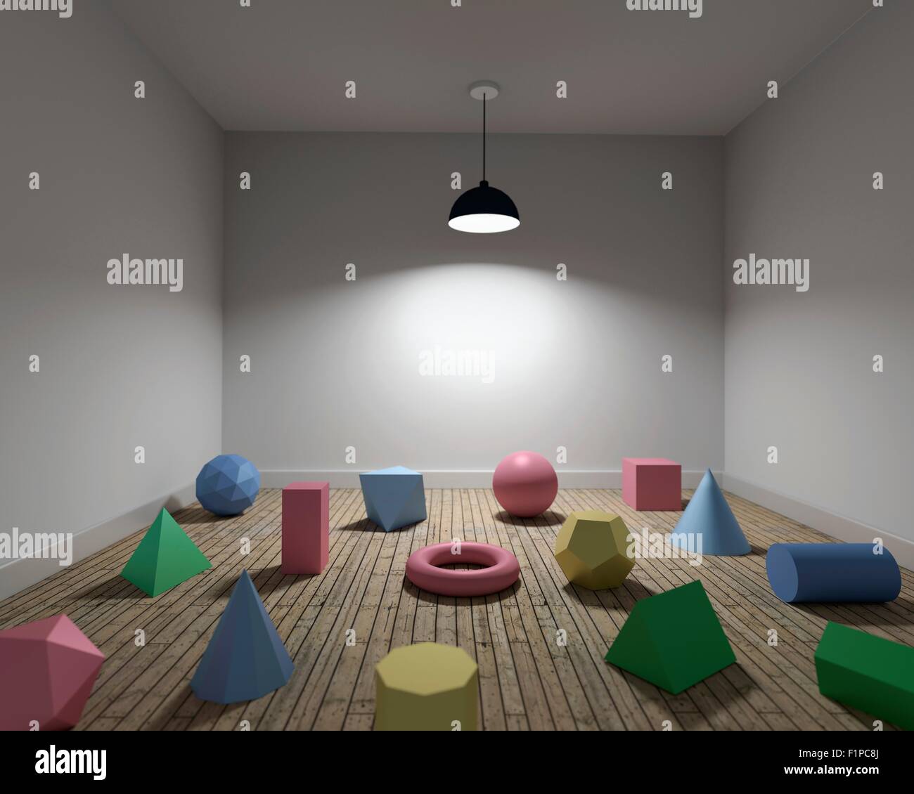 Verschiedene geometrische Formen in einem Raum Stockfoto