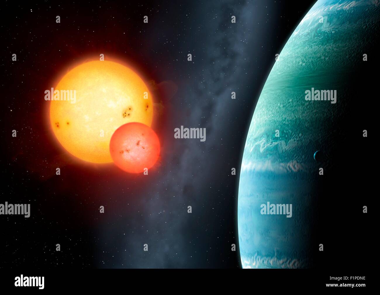 Kepler 453-b ist der zehnte transitierenden sogenannte "Tatooine Exoplanet" von der Kepler-Satellit gefunden, ist es ein zirkumbinären planet Stockfoto