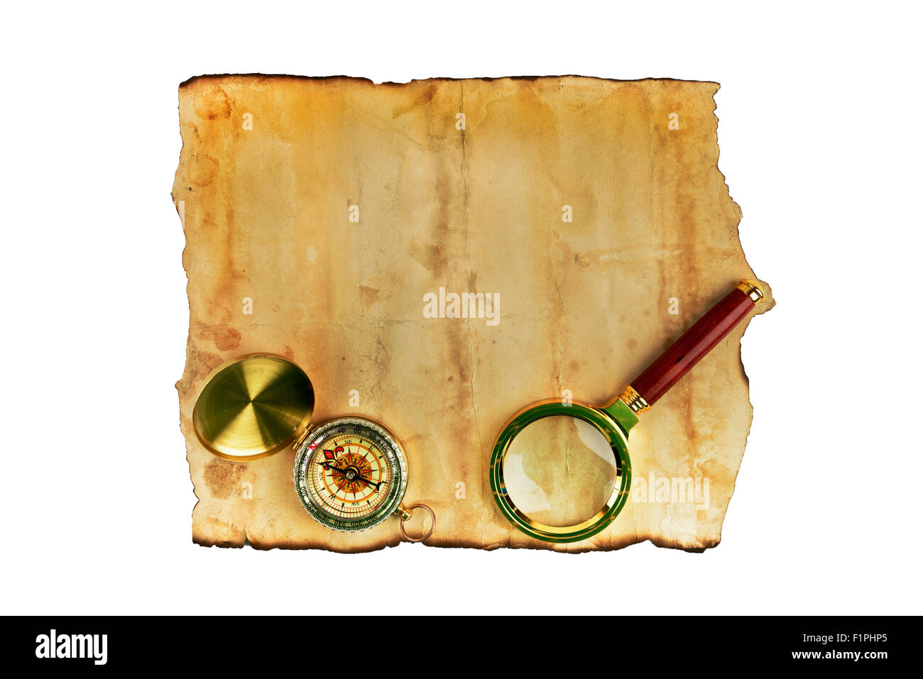 Bogen mit alten Grunge leeres Papier mit Kompass Stockfoto